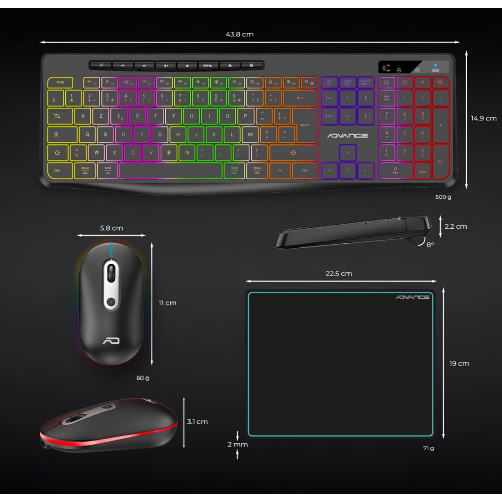 PACK CLAVIER SOG R-TYPE CLA+SOURIS SANS FIL RGB NOIR RECHARGEABLE