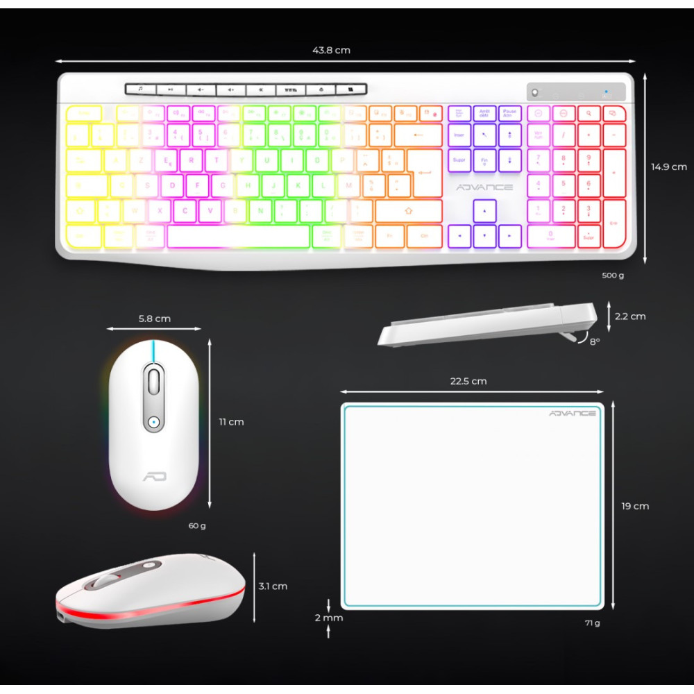 PACK CLAVIER SOG R-TYPE CLA+SOURIS SANS FIL RGB RECHARGEABLE / BLANC