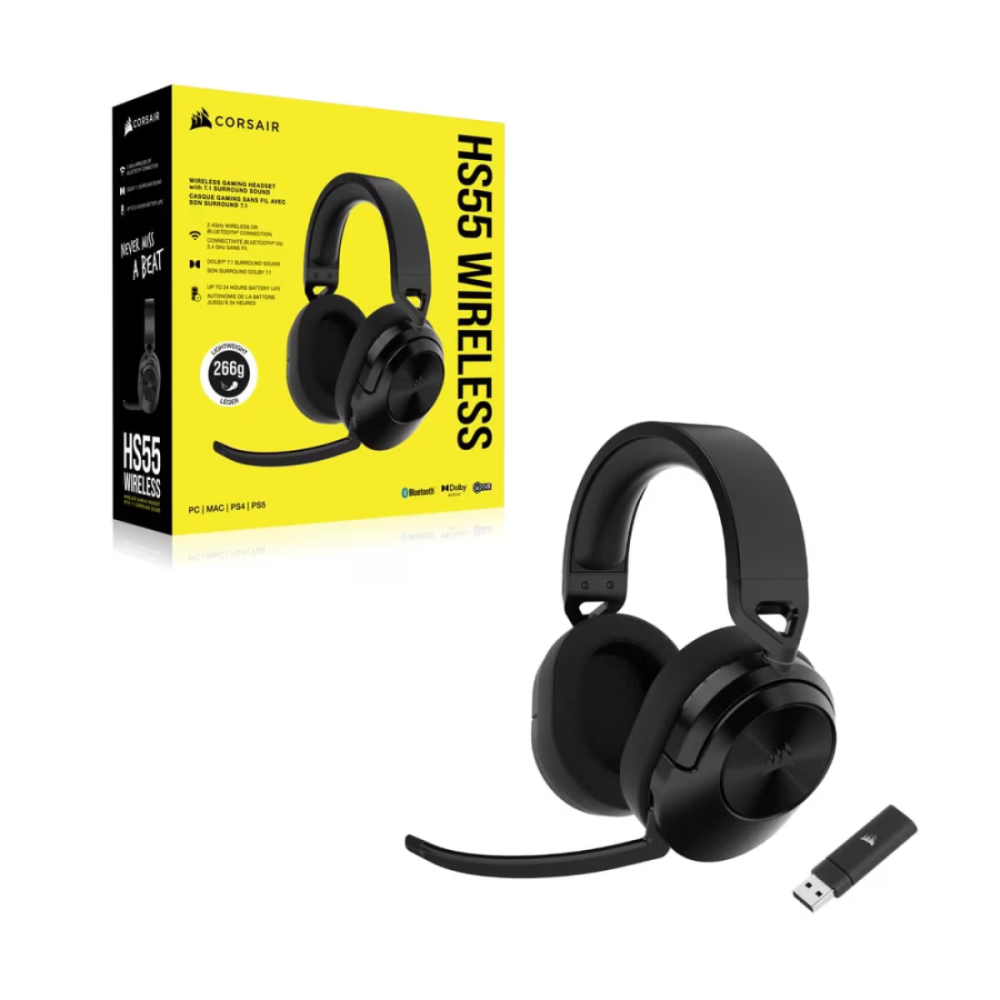 Casque Gaming Sans Fil CORSAIR HS55 SURROUND Carbon Dolby 7.1 / RGB / Noir