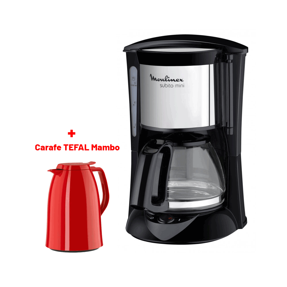 Cafetiére Moulinex Subito Mini 600W+ MAMBO 1L RED +MAMBO 1L ROUGE BRILLANT