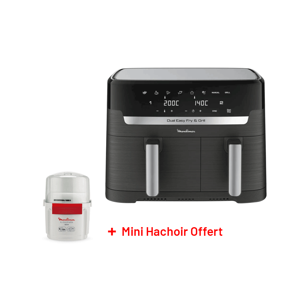 FRITEUSE SANS HUILE MOULINEX EZ905B20 2450WATTS NOIR+ MINI HACHOIR