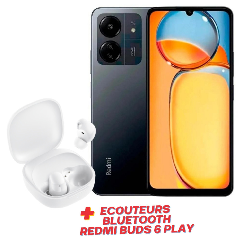 Smartphone XIAOMI Redmi 13C / 4 Go / 128 Go / Noir + Ecouteurs Bluetooth sans fil Redmi Buds 6 Play Offerts