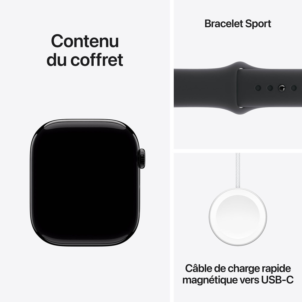 Apple Watch Series 10 GPS 46 mm / Aluminium / Noir / Avec Bracelet Sport Rose Tendre S/M