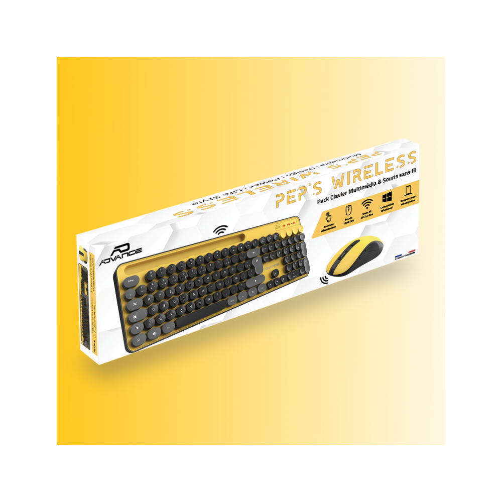 Ensemble Clavier et Souris Sans Fil Advance Pep's / Jaune