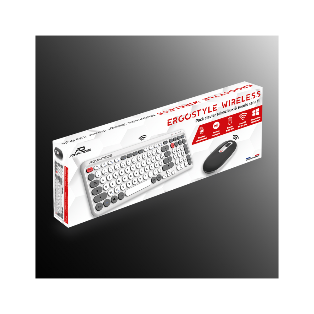 Ensemble Clavier et Souris Sans Fil Advance ERGOSTYLE / Blanc