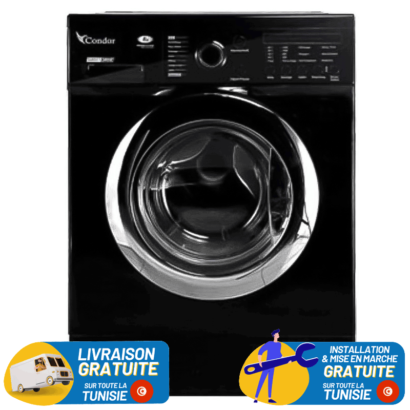 Lave linge Frontale CONDOR CON-F812DB / 8 KG / 1200 trs / Noir + Livraison + Installation et Mise en Marche Gratuites