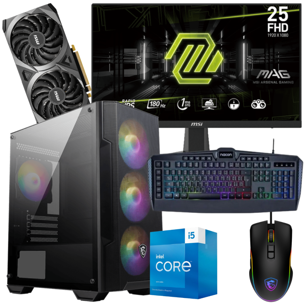 Setup Gamer Special Pc de Bureau Gaming / i5-13400F / RTX 3060 12G / 32 Go Avec Écran MSI 24.5" Full HD IPS 180 Hz