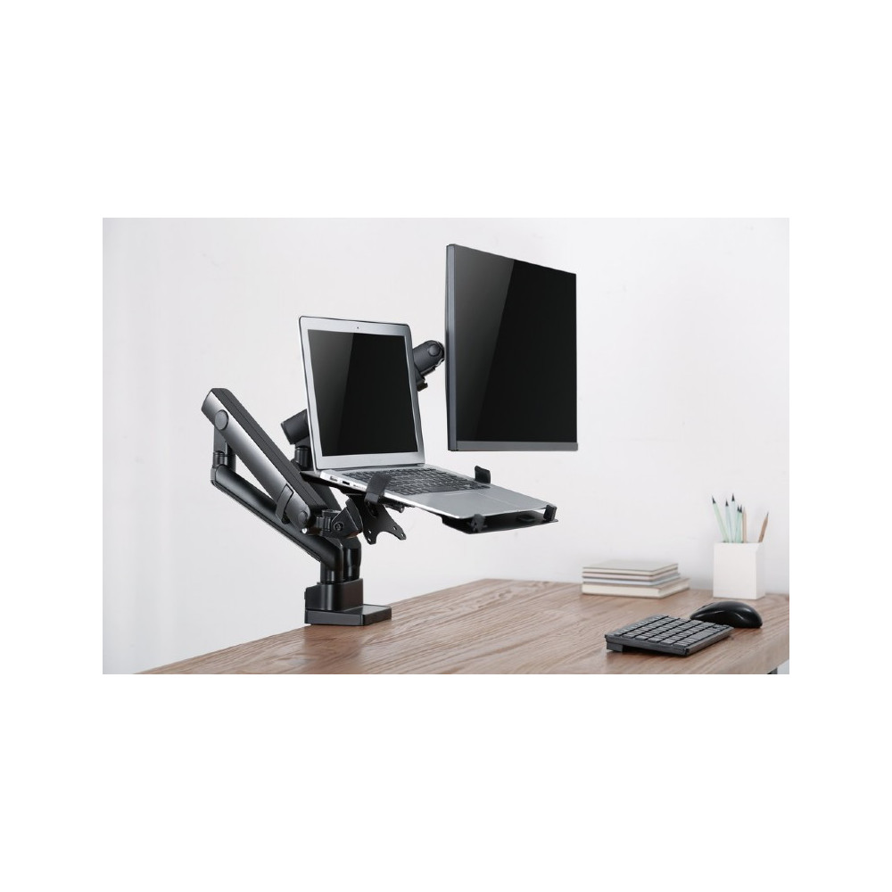 SUPPORT DE MONTAGE GEMBIRD REGLABLE AVEC PLATEAU PC PORTABLE (mouvement complet)