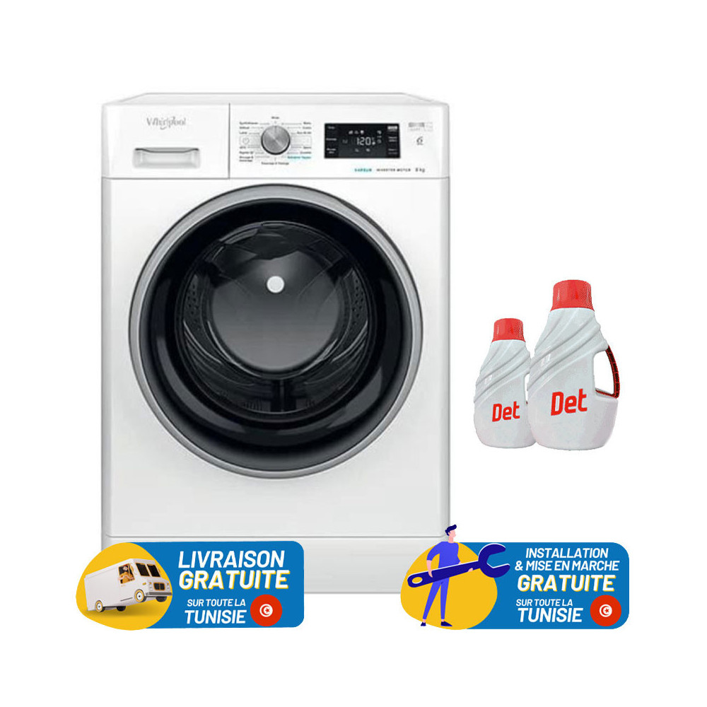 Machine à laver HUBLOT POSABLE Whirlpool FFWS 7235 WB NA / 7 Kg / Blanc + Bon de Réduction 250DT
