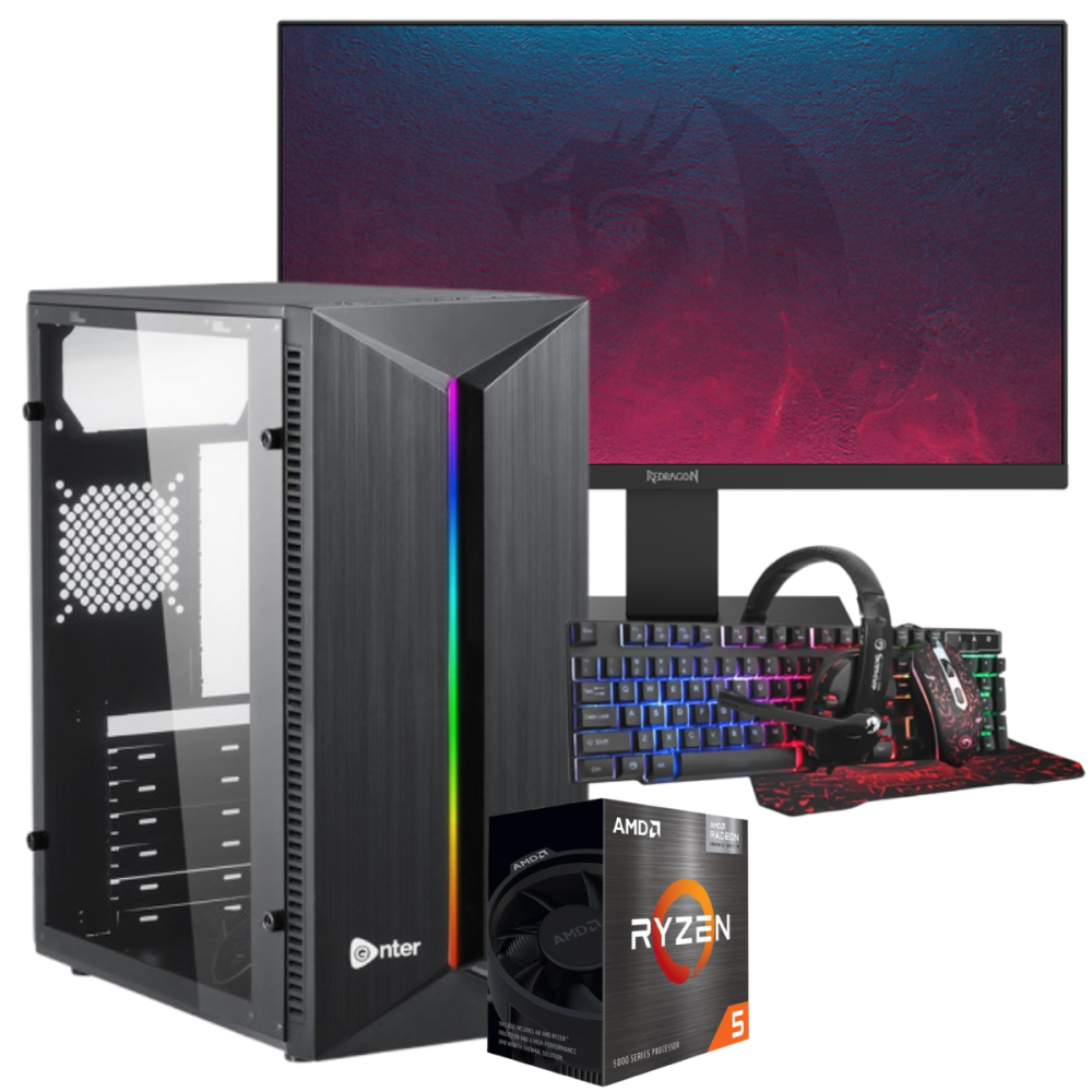 Setup Gamer Special Pc de Bureau Gaming / Ryzen 5 4600G / Vega 7 / 16 Go Avec Écran REDRAGON 21.5" Full HD VA 100 Hz