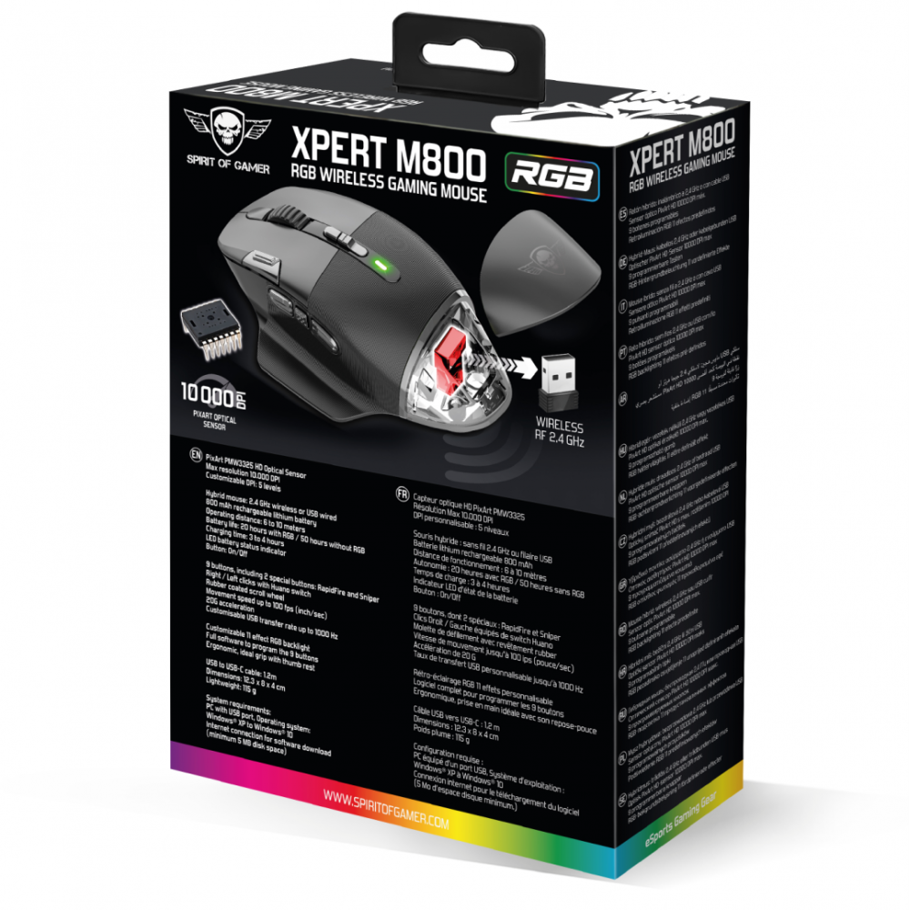 Souris Gamer Sans Fil SPIRIT OF GAMER XPERT-M800 RGB / Noir
