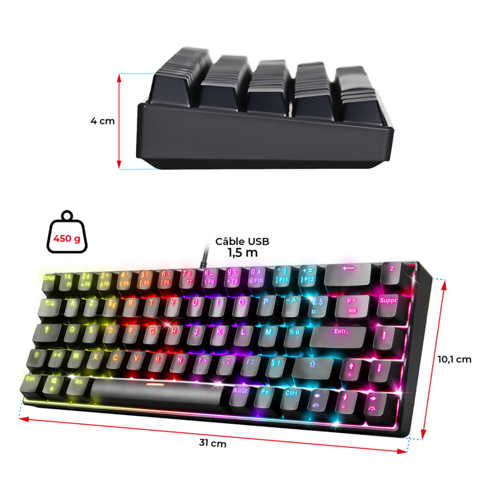 Clavier Gamer Filaire SPIRIT OF GAMER Xpert K150 RGB Switch Bleu - Noir