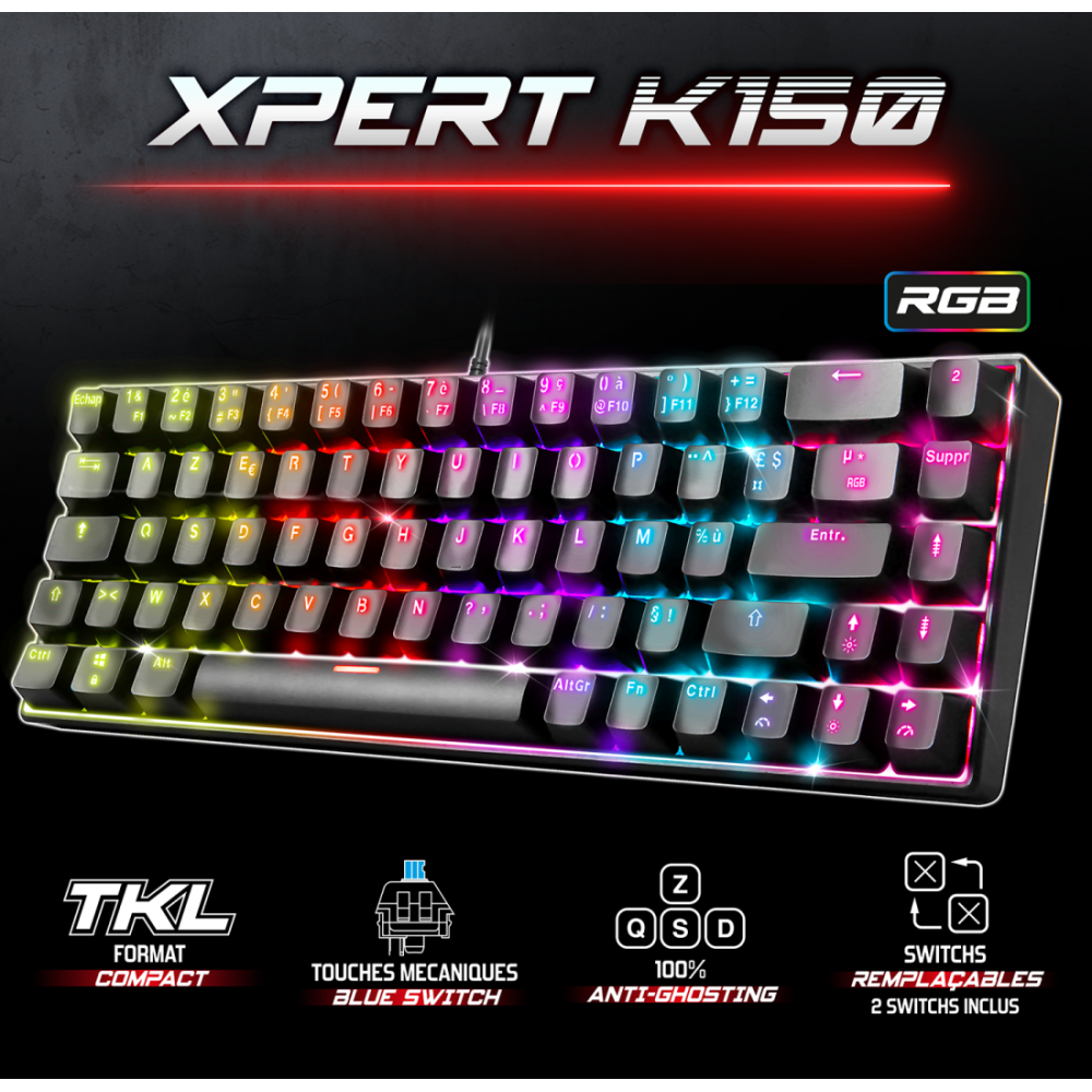 Clavier Gamer Filaire SPIRIT OF GAMER Xpert K150 RGB Switch Bleu - Noir