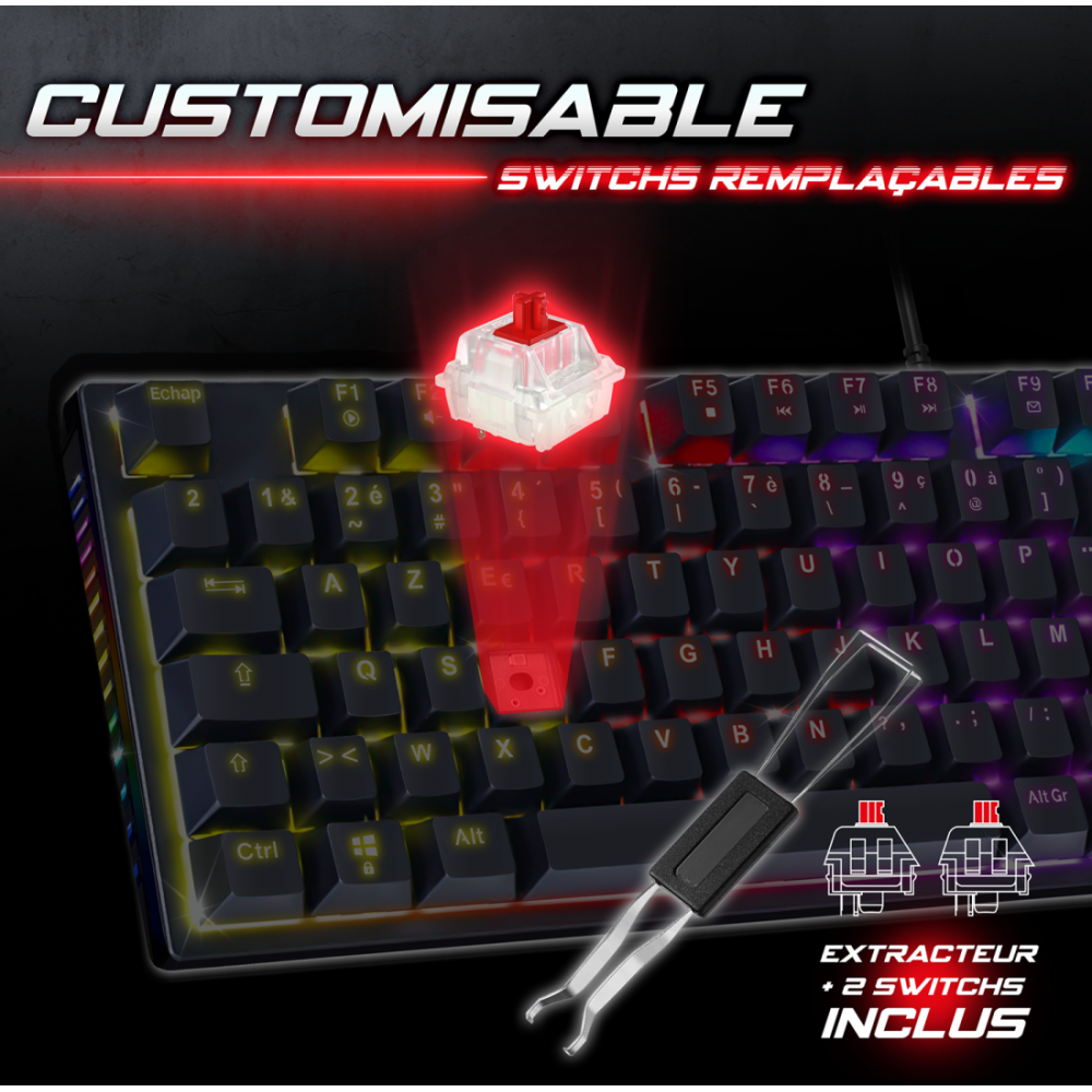 Clavier Gamer Filaire SPIRIT OF GAMER XPERT-K250 RGB Switch Rouge / Noir