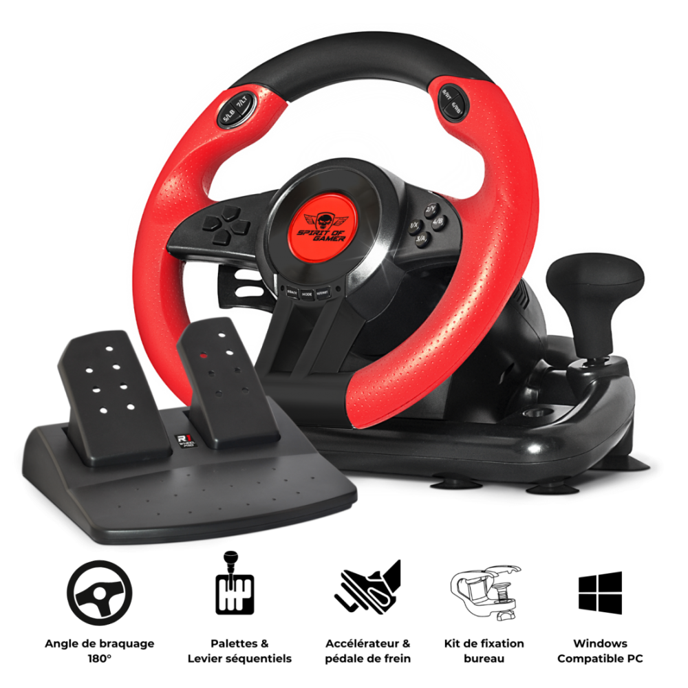Volant De Course SPIRIT OF GAMER PRO 1 PC / Noir & Rouge