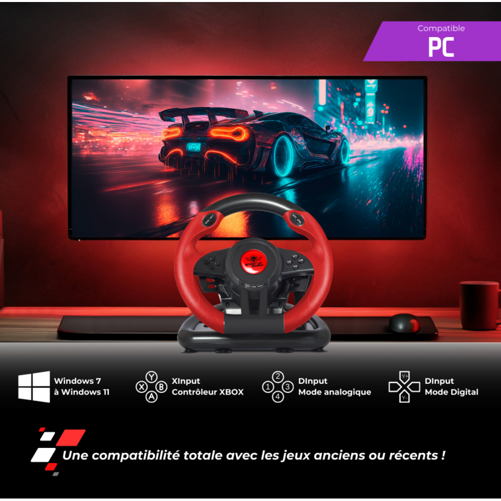 Volant De Course SPIRIT OF GAMER PRO 1 PC / Noir & Rouge