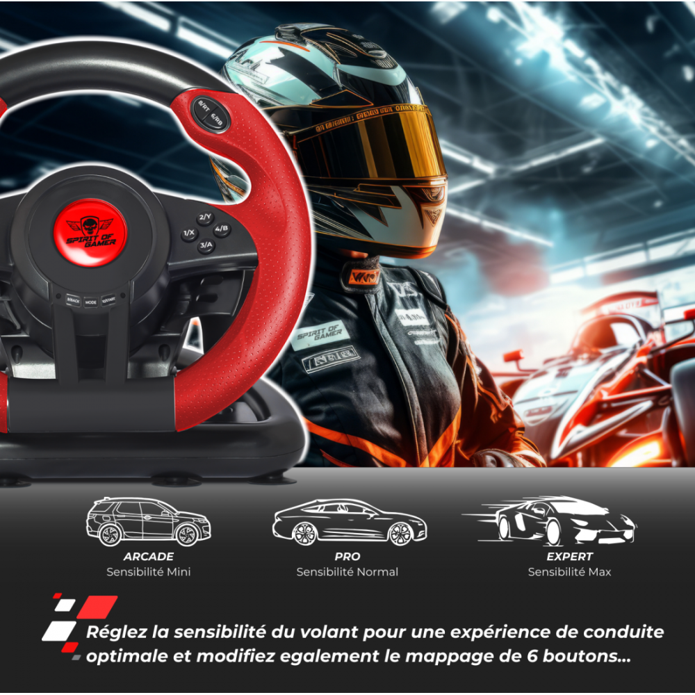 Volant De Course SPIRIT OF GAMER PRO 1 PC / Noir & Rouge