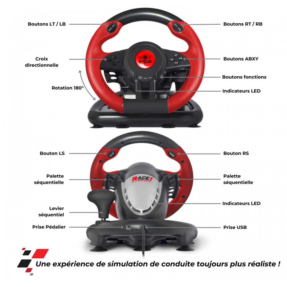 Volant De Course SPIRIT OF GAMER PRO 1 PC / Noir & Rouge