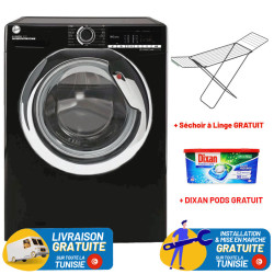 Lave linge Hoover H-WASH 300 LITE 10.5 KG Smart / 1400 trs / Noir + Séchoir à Linge Gratuit