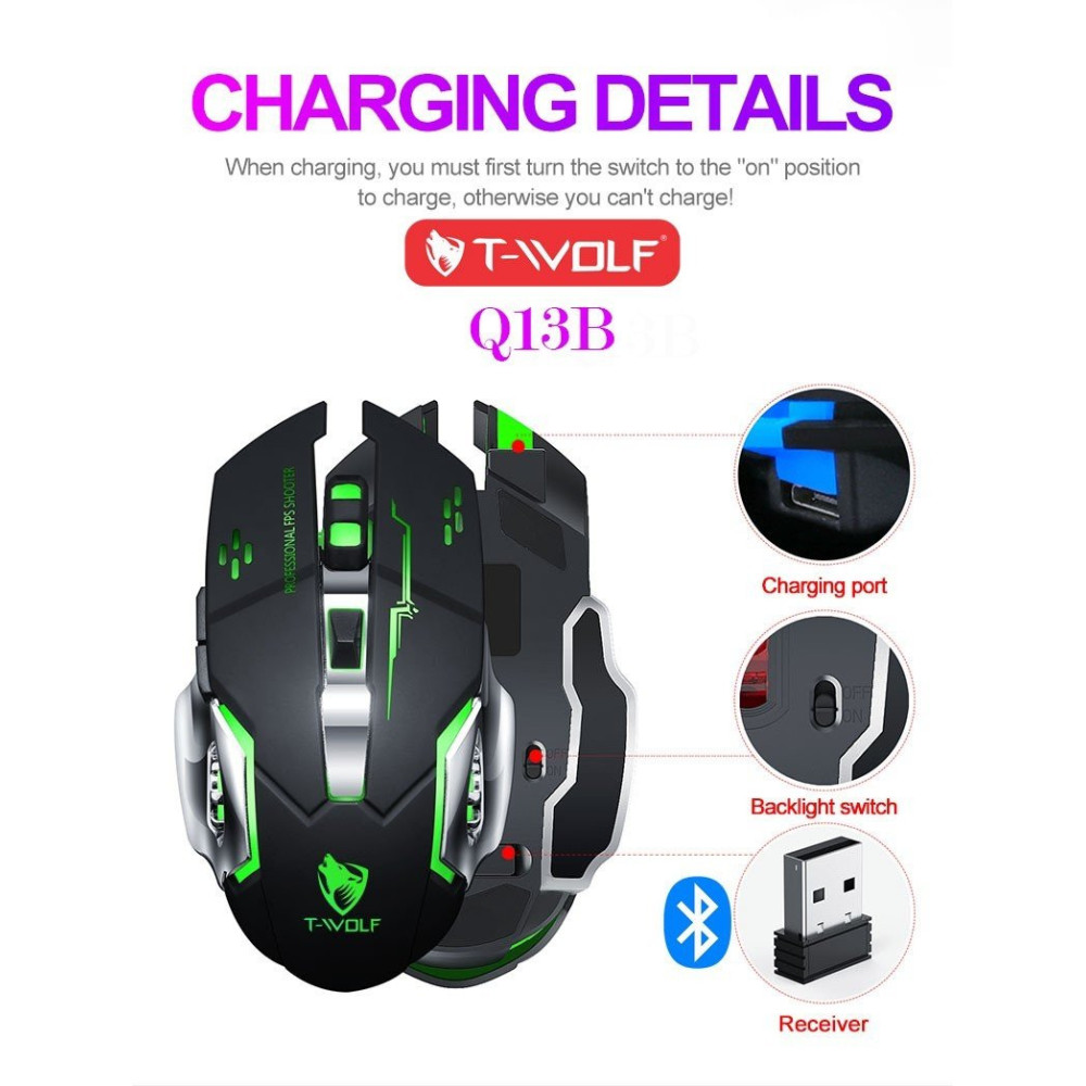 Souris Gamer Sans Fil T-WOLF Q13 Électronique - Noir