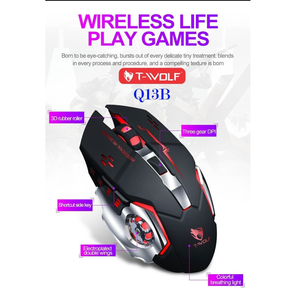 Souris Gamer Sans Fil T-WOLF Q13 Électronique - Noir