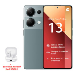 Smartphone XIAOMI Redmi Note 13 PRO/ 12 Go / 512 Go / Vert + Ecouteurs Bluetooth XIAOMI REDMI