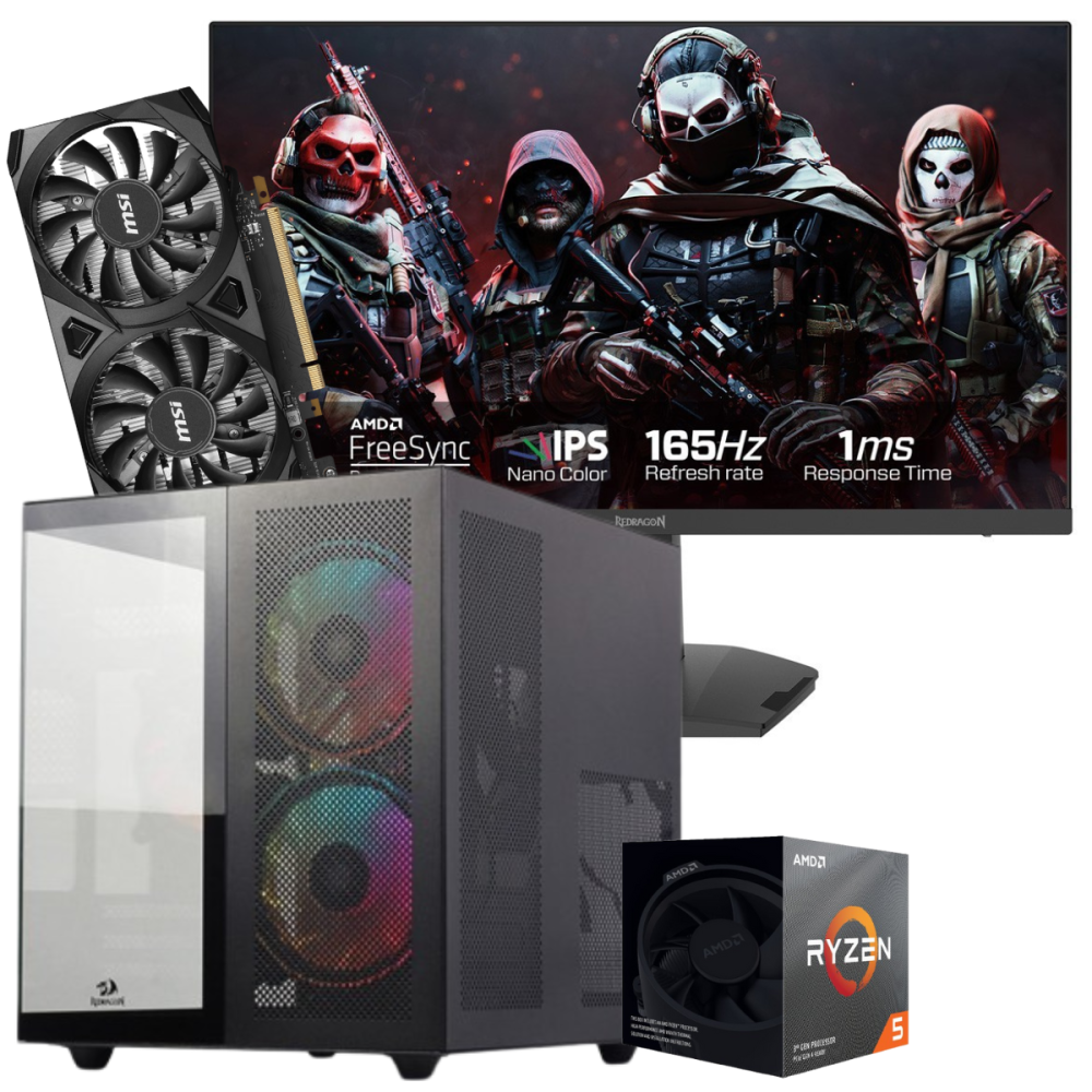 Setup Gamer Special Pc de Bureau Gaming / Ryzen 5 3500X / 16 Go Avec Écran Gaming Redragon 24" Full HD IPS / 180 Hz
