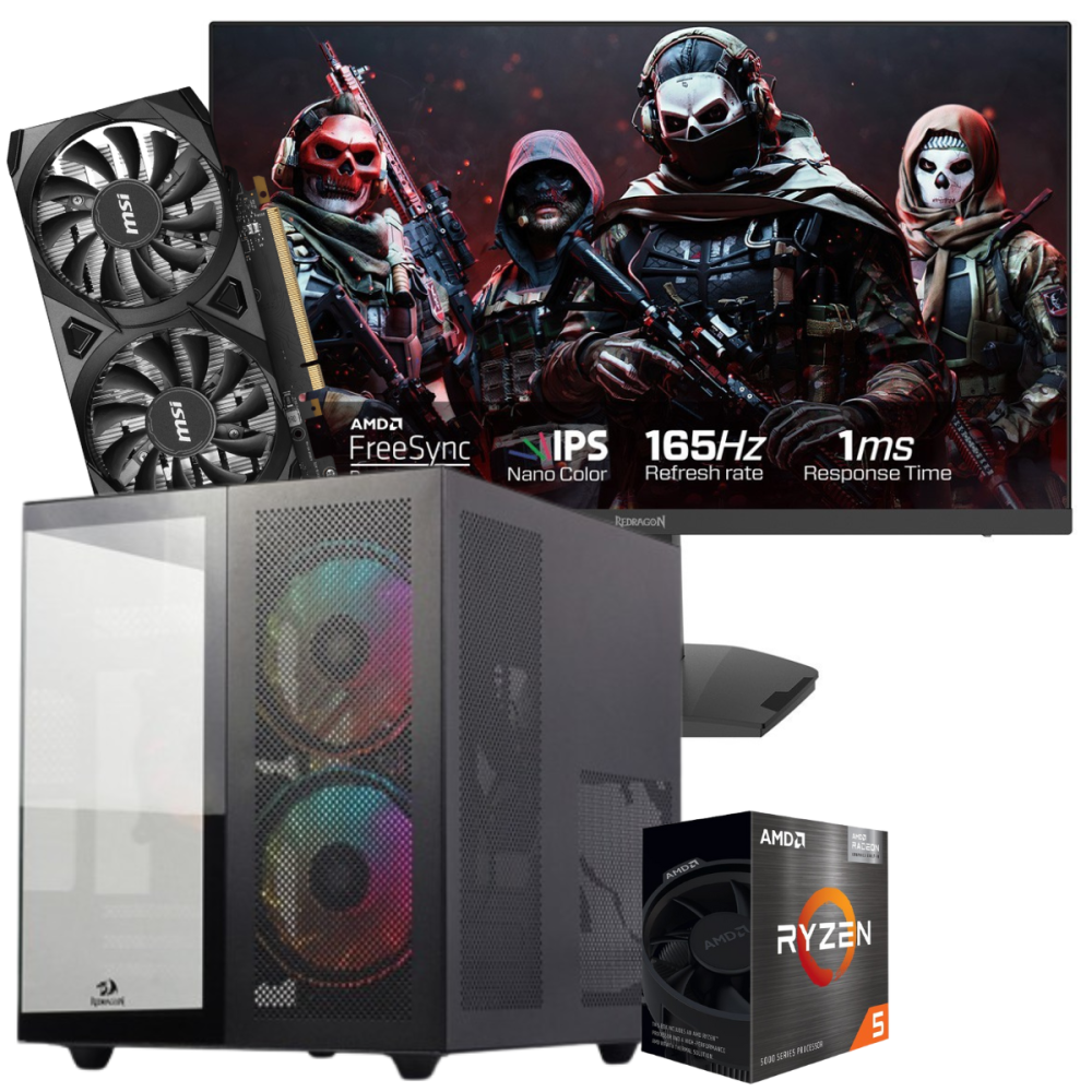 Setup Gamer Special Pc de Bureau Gaming / Ryzen 5 5600 / 16 Go Avec Écran Gaming Redragon 24" Full HD IPS / 180 Hz