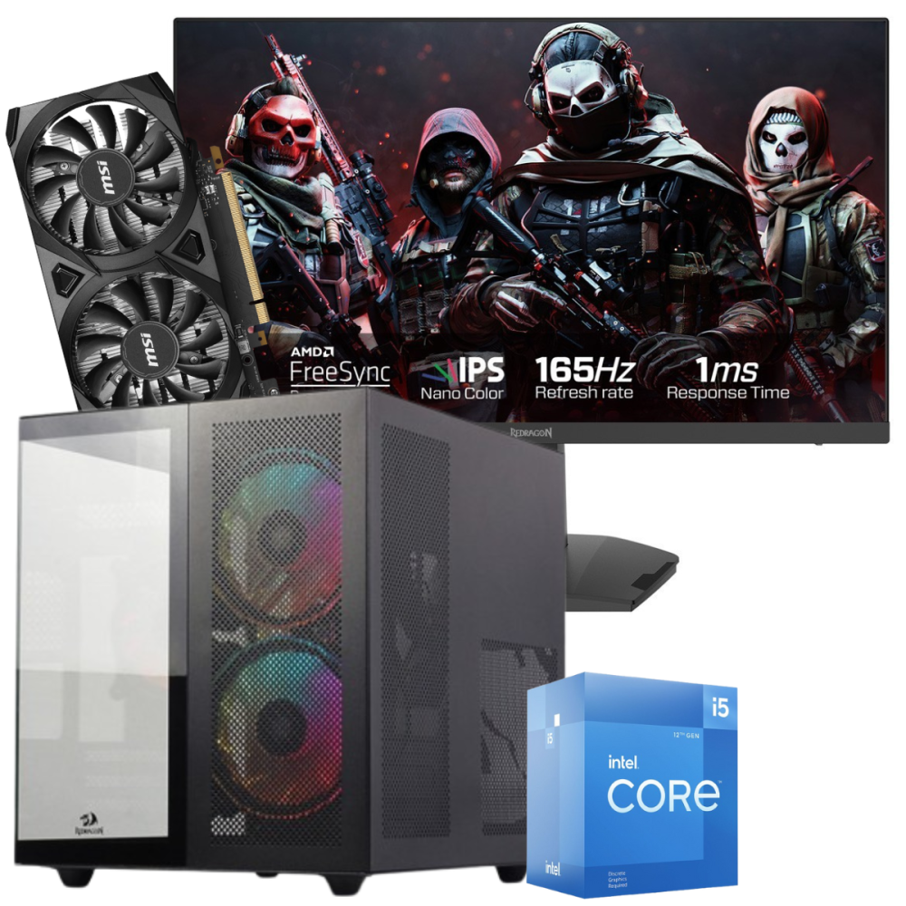 Setup Gamer Special Pc de Bureau Gaming / i5-12400F / 16 Go Avec Écran Gaming Redragon 24" Full HD IPS / 180 Hz
