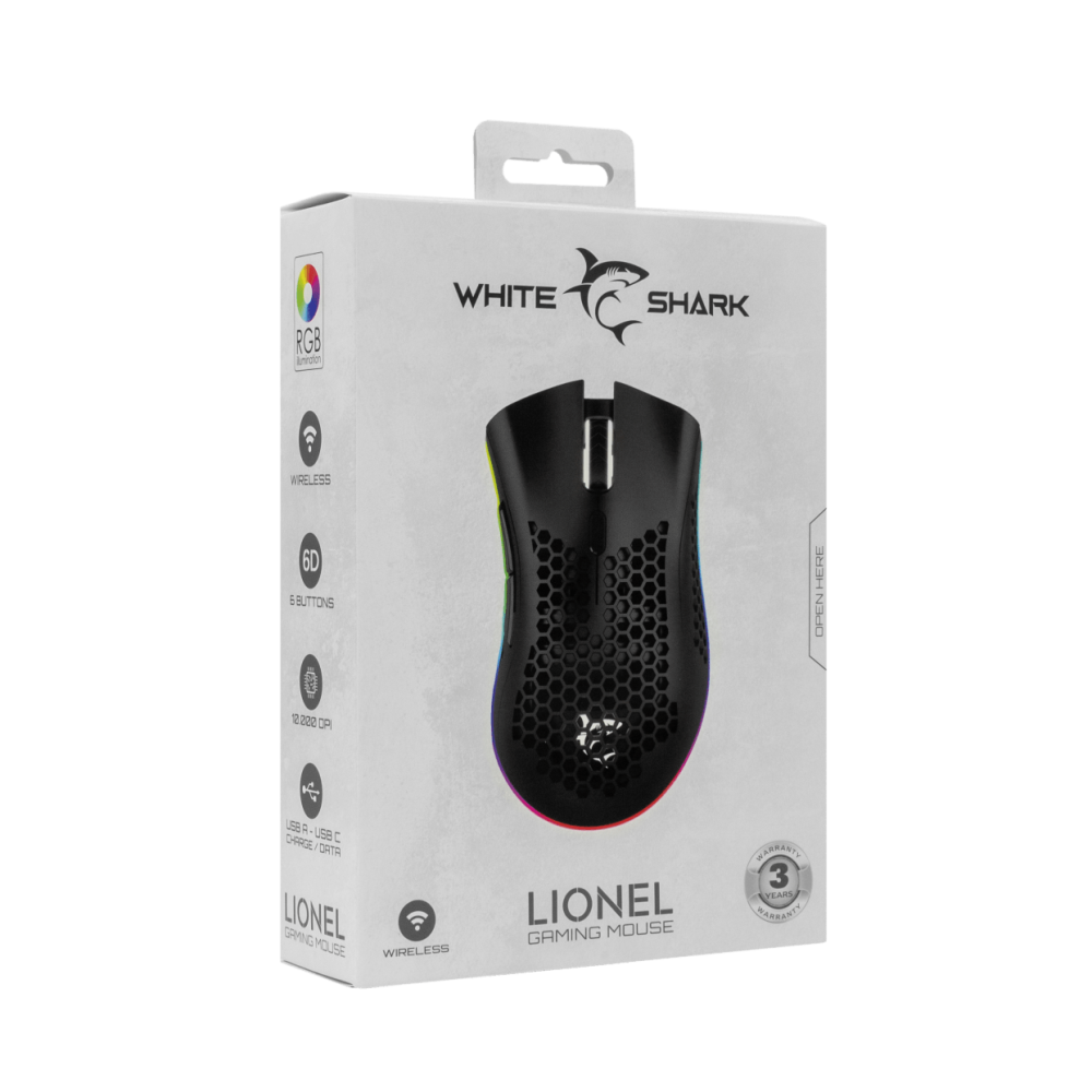 SOURIS White Shark WGM-5012 LIONEL Black / 10.000 dpi / Wireless