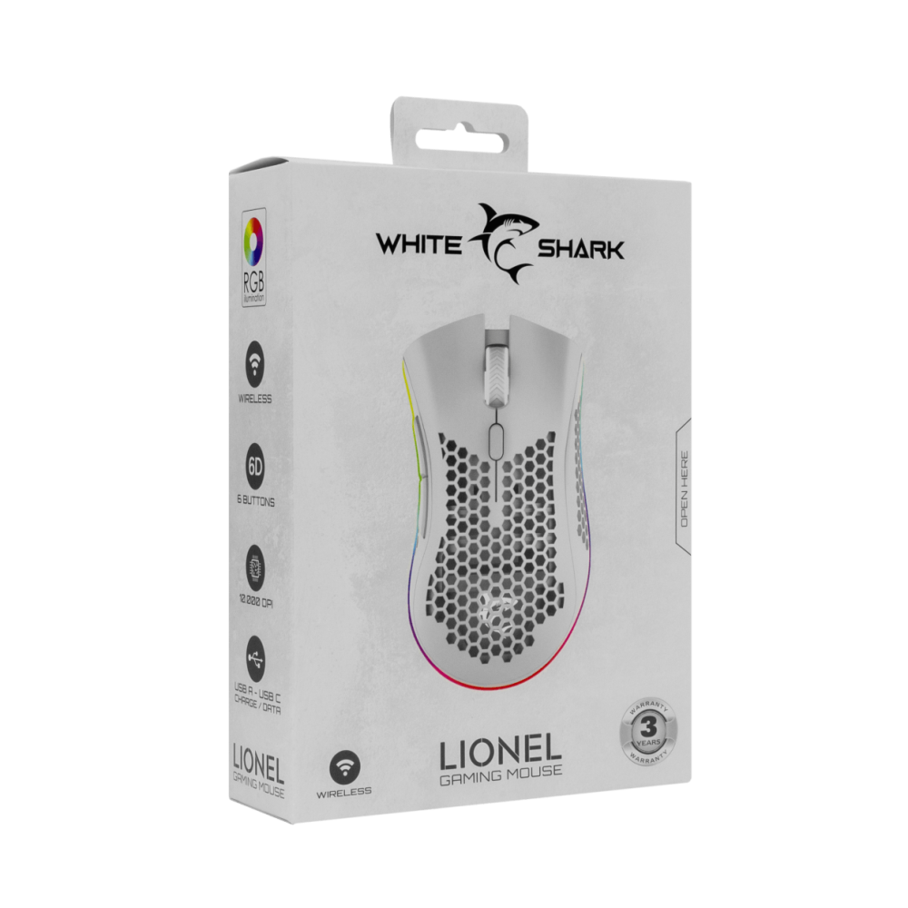 SOURIS White Shark WGM-5012 LIONEL WHITE / 10.000 dpi / Wireless