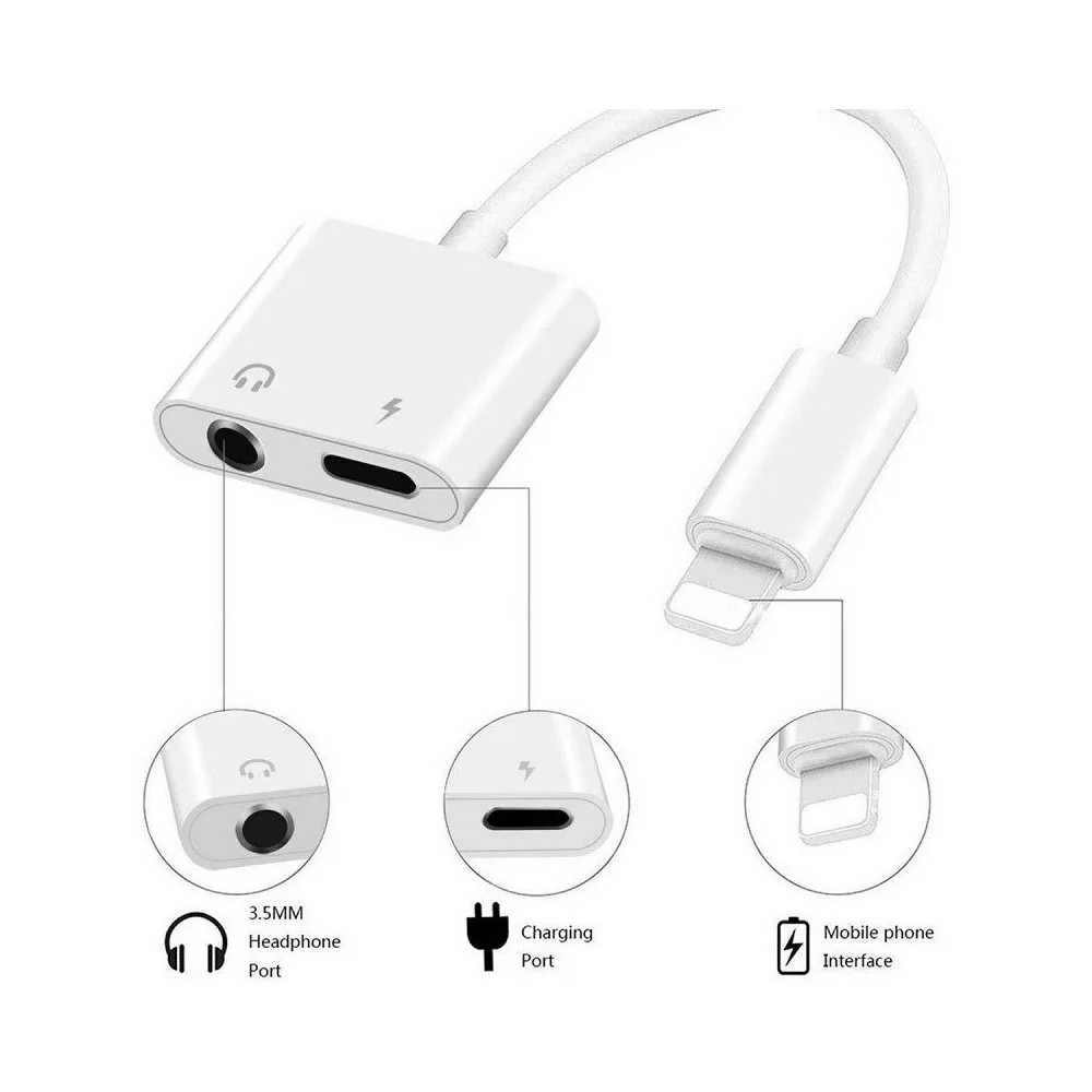 Adaptateur Lightning 2en1 MH-030 VERS Jack 3.5mm + PORT IPHONE