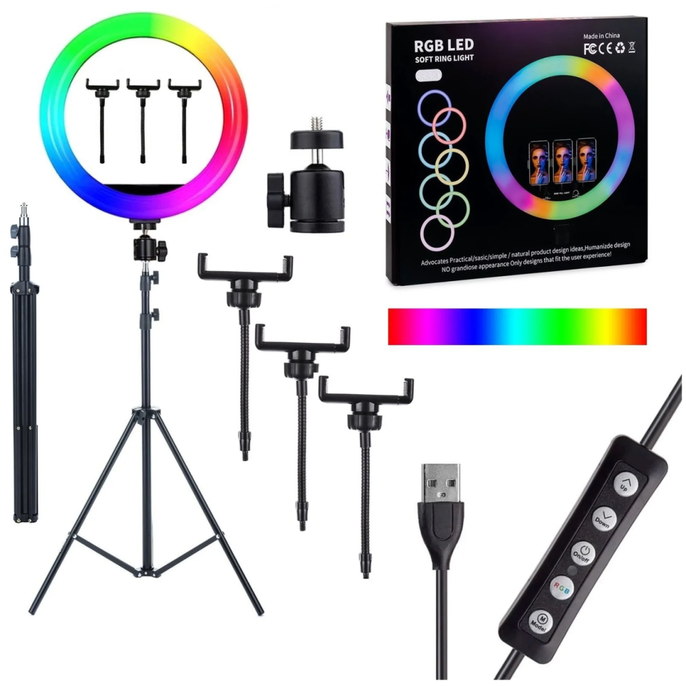 Selfie Ring Light 36CM -RGB + tripode 2M + COMMANDE BT