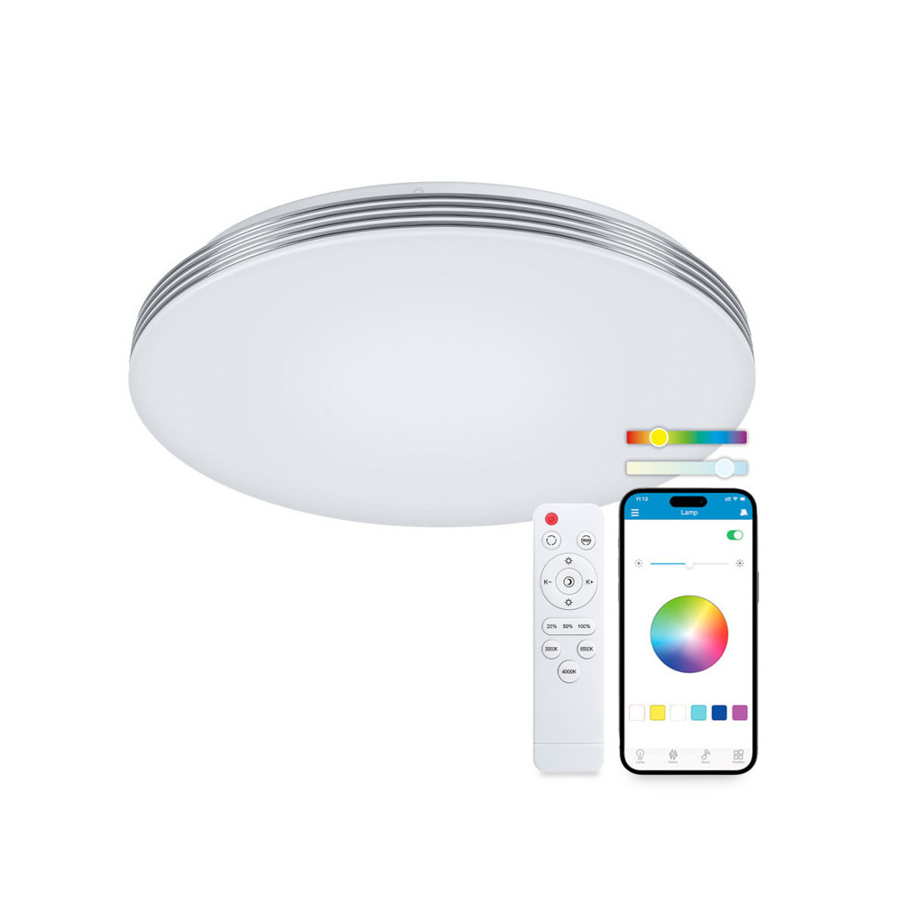SmartLED KSIX Plafonnier Boreal, RGBIC +CCT, diamètre 38,5 cm, 5.600 blanc