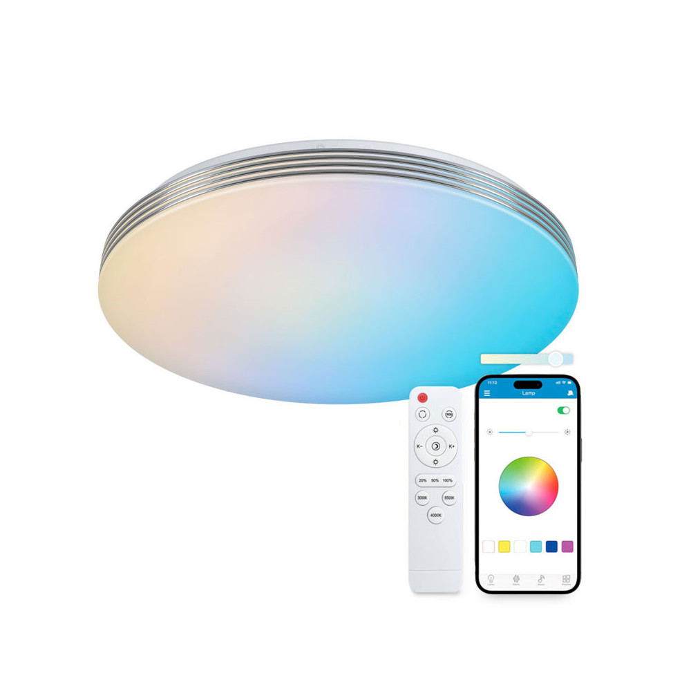 SmartLED KSIX Plafonnier Boreal, RGBIC +CCT, diamètre 38,5 cm, 5.600 blanc