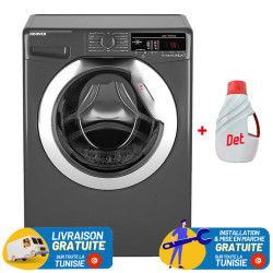 Machine à laver Smart Hoover 9 KG / Nettoyage vapeur / Silver Chrome + Produit Lessive DET 1 Litre