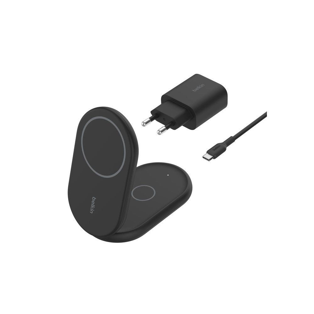 Socle de recharge 2-en-1 aimantée et pliable avec Qi2 15 W / Noir