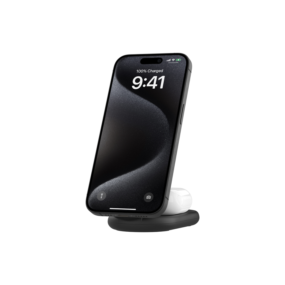 Socle de recharge 2-en-1 aimantée et pliable avec Qi2 15 W / Noir