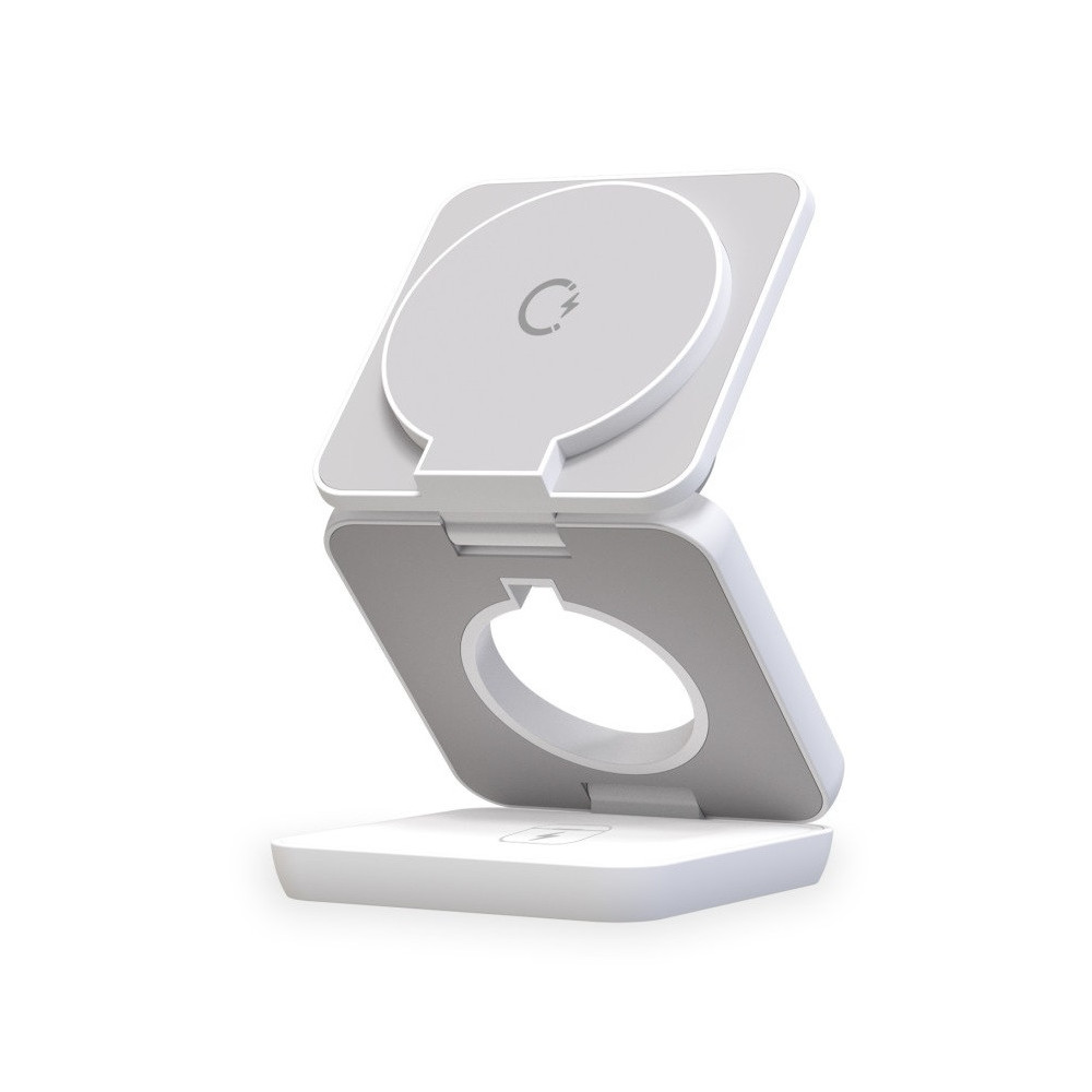 Chargeur sans fil KSIX Cube 3 en 1 15 W, pliable, PD,MagSafe Blanc