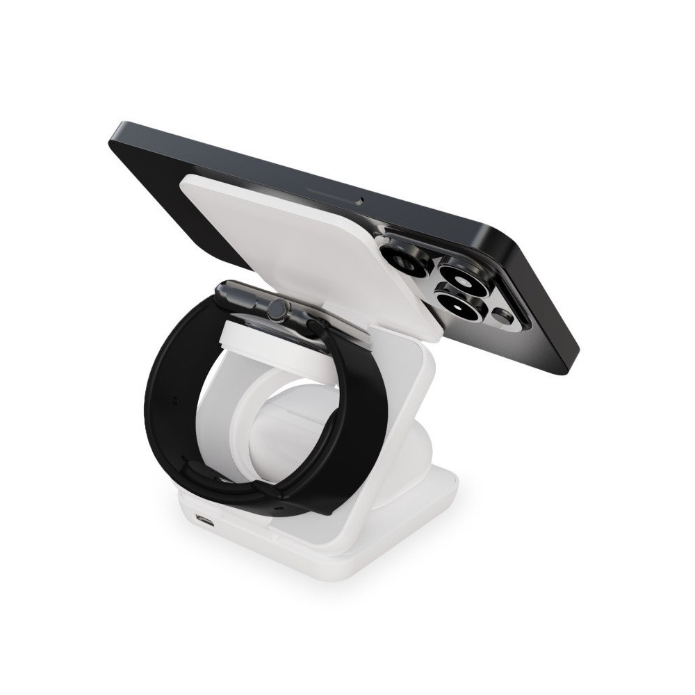 Chargeur sans fil KSIX Cube 3 en 1 15 W, pliable, PD,MagSafe Blanc