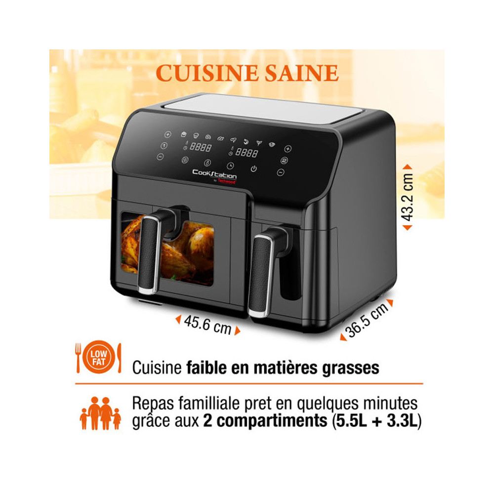 AIRFRYER DUO TECHWOOD 5.5L + 3.3L / Noir / CS-927