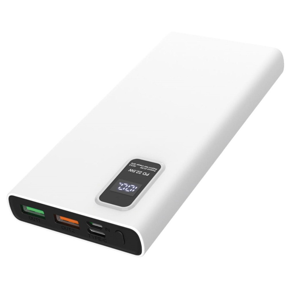POWER BANK PLATINET 10000 mAh Polymère PD 3.0 QC 3.0 Écran LED BLANC