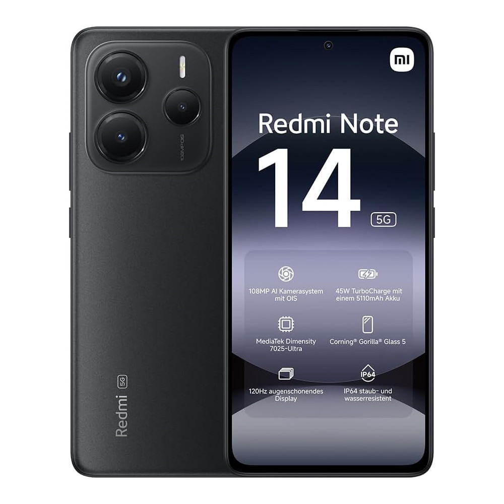 Smartphone XIAOMI Redmi Note 14 / 5G / 6 Go / 128 Go / Noir + Ecouteurs Bluetooth Redmi buds 6 play Offerts