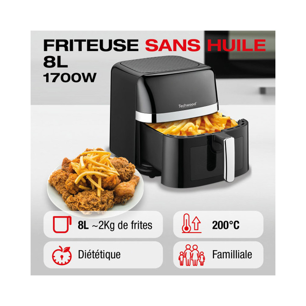 AIR FRYER TECHWOOD 8 Litres 1700W / Noir / TFR-806SHD
