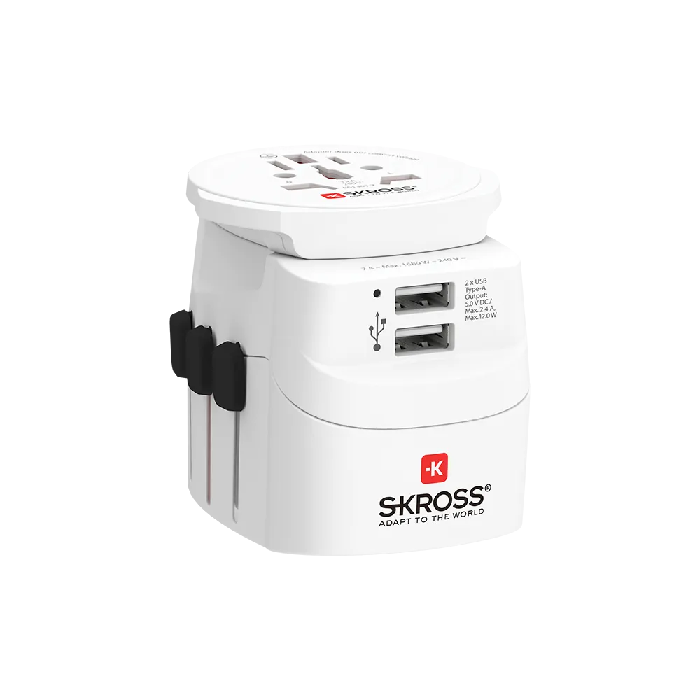 ADAPTATEUR DE VOYAGE SKROSS PRO LIGHT USB EARTHED 2 USB SLOT