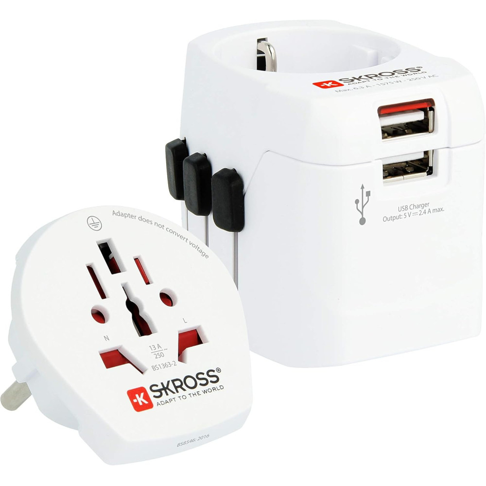 ADAPTATEUR DE VOYAGE SKROSS PRO LIGHT USB EARTHED 2 USB SLOT