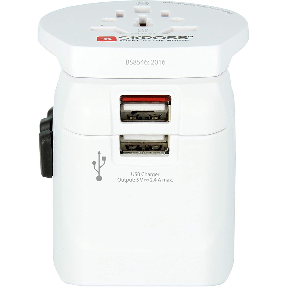 ADAPTATEUR DE VOYAGE SKROSS PRO LIGHT USB EARTHED 2 USB SLOT