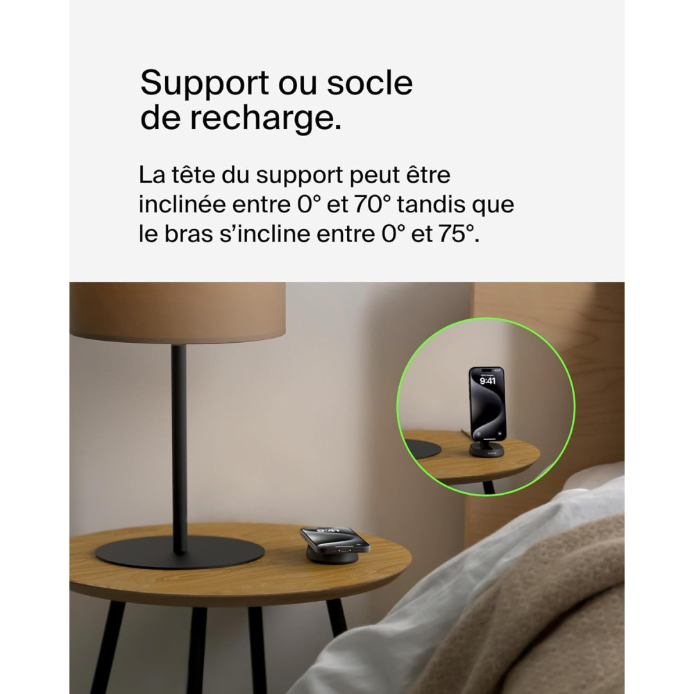 Support de recharge BELKIN BoostCharge Pro Qi2 et pliable (15 W) Noir