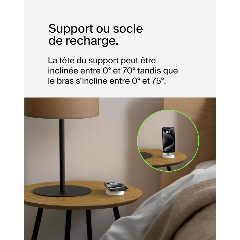 Support de recharge BELKIN BoostCharge Pro Qi2 et pliable (15 W) BLANC