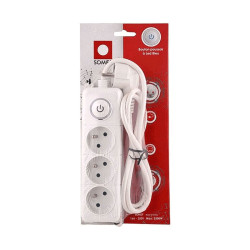 Multiprise SOMEF 3 Modules Avec Bouton poussoir 3 M - Blanc